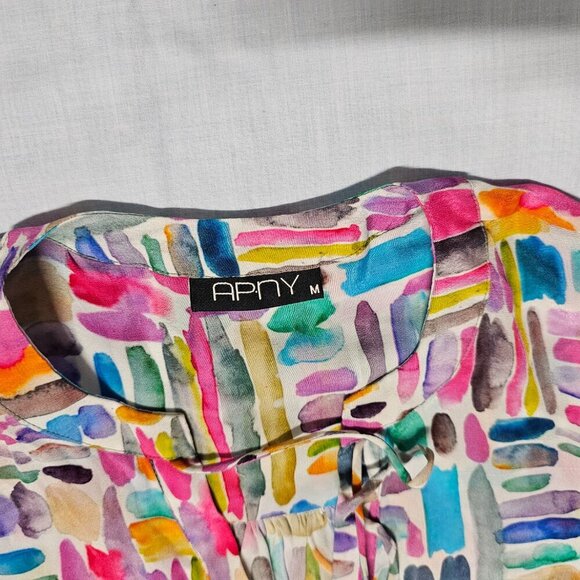 AP NY V Neck Hi-Lo Top Blouse Shirt Women Size M Colorful Cupro blend - Picture 6 of 15